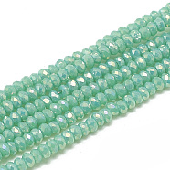Electroplate Opaque Solid Color Glass Beads Strands, Faceted, Rondelle, Turquoise, 2.5x1.5mm, Hole: 0.8mm, about 160~165pcs/strand, 13.78 inch~14.17 inch(35~36cm)(X-EGLA-Q112-B05)