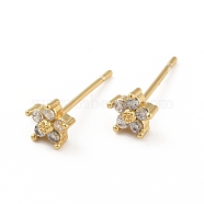 Cubic Zirconia Flower Stud Earrings, Real 18K Gold Plated Brass Jewelry for Women, Cadmium Free & Lead Free, Clear, 15x5x5mm, Pin: 0.7mm(EJEW-C035-15G-05)