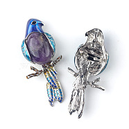 Parrot Natural Amethyst Brooch Pin for Women, 68x28mm(PW-WG94600-02)