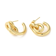 Brass Rings Dangle Stud Earrings, Long-Lasting Plated, Cadmium Free & Lead Free, Real 18K Gold Plated, 25x12.5mm(EJEW-G382-02G)