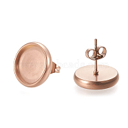 Ion Plating(IP) 304 Stainless Steel Stud Earring Settings, with Ear Nuts, Flat Round, Rose Gold, 14.5mm, Pin: 0.8mm, Tray: 12mm(STAS-K202-05E-RG)