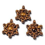 Beech Wood Pendants, with Natural Tiger Eye Beads, Star, 45x36.5x11.5mm, Hole: 1mm(G-F701-03D)