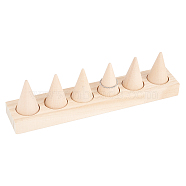 Wood Finger Ring Stand, Rectangle with 6 Ring Organizers, for Showcase Jewelry Display, Tan, 22x3.7x5.3cm(RDIS-WH0009-005A)