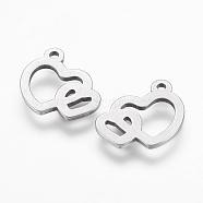 304 Stainless Steel Charms, Heart to Heart, Stainless Steel Color, 11.5x10x1mm, Hole: 1mm(STAS-L191-10P)