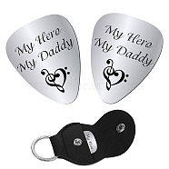 201 Stainless Steel Guitar Picks, with PU Leather Guitar Clip, Plectrum Guitar Accessories, for Father's Day, Heart Pattern, Picks: 32x26x1mm, 2pcs, Clip: 115x47x1.3mm, Inner Diameter: 24mm, 1pc(AJEW-CN0001-48I)