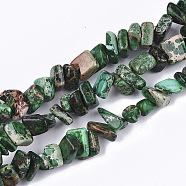 Natural Imperial Jasper Beads Strands, Dyed, Chips, Green, 4~18x4~15x1~10mm, Hole: 1mm, about 88~100pcs/strand, 15.3 inch~15.7 inch(G-S355-06C)