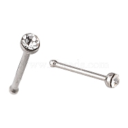 304 Stainless Steel Nose Studs, Nose Bone Rings Nose Piercing Jewelry, with Grade A Rhinestones, Stainless Steel Color, Clear, 9mm, Pin: 20 Gauge(0.8mm), Rhinestone: 1.8mm, 24pcs/box(AJEW-D006-3B)