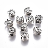 Alloy European Beads, Large Hole Beads, Horseshoe Shape with Word Good Luck, Antique Silver, 10x9x7mm, Hole: 4.5mm(PALLOY-I173-22AS)