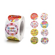 Self-Adhesive Paper Stickers, for Birthday Party, Decorative Presents, Round with Word Happy Birthday, Colorful, 38mm, 500pcs/roll(DIY-A006-C02)