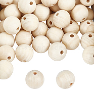 Natural Unfinished Wood Round Beads, Waxed Wooden Beads, Smooth Surface, with Nylon Packaging Vacuum Bag, Floral White, 25mm, Hole: 6~7mm, 80pcs(WOOD-PH0008-91-25mm)