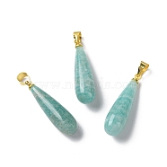 Natural Amazonite Teardrop Pendants, with Ion Plating(IP) Golden Plated Brass Findings, 26.5x7.5mm, Hole: 4.3x3.5mm(G-Q005-03G-05)