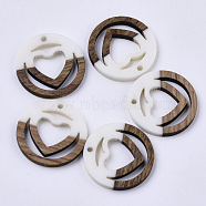 Resin & Walnut Wood Pendants, Ring with Heart, Creamy White, 25x3mm, Hole: 1.8mm(RESI-N025-010A-B03)