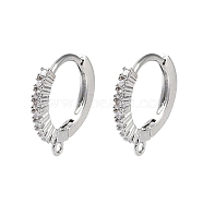 Brass Micro Pave Cubic Zirconia Hoop Earrings Findings, Ring, Real Platinum Plated, 13.5x12.5x1.5mm, Hole: 1mm, Pin: 0.7mm(KK-P257-05P)
