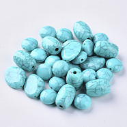 Acrylic Beads, Imitation Turquoise Style, Mixed Shapes, Dark Turquoise, 11~16.5x10~13x6~10mm, Hole: 1mm(OACR-S029-095)