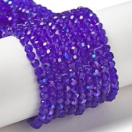 Electroplate Transparent Glass Beads Strands, Faceted, Round, Rainbow Plated, Dark Blue, 3mm, Hole: 0.8mm, about 164~166pcs/strand, 19.69~19.88 inch(50~50.5cm)(EGLA-A035-T3mm-L06)