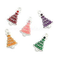 Alloy Enamel Pendants, Cadmium Free & Lead Free, with Rhinestones, Christmas Tree, Mixed Color, Silver Color Plated, about 21mm long, 12mm wide, 4mm thick, hole: 1.5mm(BSAFH230-M)