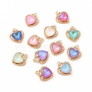 Brass with K9 Glass Charms, Golden, Heart Charms, Mixed Color, 18x15.5x6mm, Hole: 1.5mm(KK-B071-21G)