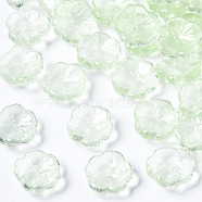 Transparent Spray Painted Imitation Jade Glass Beads, Flower, Light Green, 15x15x6mm, Hole: 1.2mm(GLAA-Q089-003-E003)