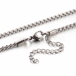 304 Stainless Steel Box Chain Necklaces, Stainless Steel Color, 23.6 inch(59.9cm),2.5mm(STAS-M174-001-C)