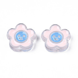 Transparent Acrylic Beads, with Enamel, Flower with Smiling Face, Pink, 25.5x26.5x9.5mm, Hole: 3mm(TACR-S135-048D)