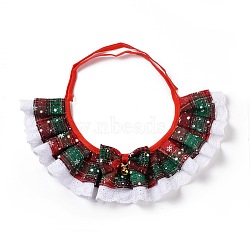 Cloth Pet's Christmas Lace Bandanas, Xmas Dog Cat Tartan Pattern Collar Bibs, with Brass Bells, Colorful, 910x10.5mm(AJEW-D051-05G)