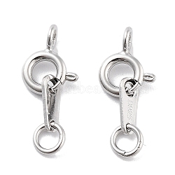 925 Sterling Silver Spring Ring Clasps, Real Platinum Plated, 16mm(STER-H111-06P)