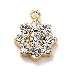 304 Stainless Steel with Crystal Glass Rhinestone Charms, Flower Charms, Real 14K Gold Plated, 12x10x3.5mm, Hole: 1.4mm(STAS-L022-264G-01)