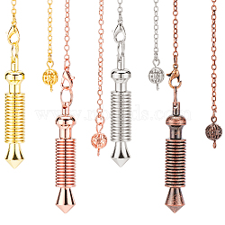 HOBBIESAY 4Pcs 4 Colors Brass Coil Dowsing Pendulums, Spiral Pendulum, with Lobster Claw Clasps, Pointed Cone, Cadmium Free & Lead Free, Mixed Color, 242mm, 1pc/color(G-HY0001-06)