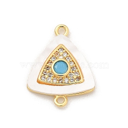 Brass Micro Pave Clear Cubic Zirconia & Shell Connector Charms, with Sky Blue Glass, Real 18K Gold Plated, Triangle, 17.5x13.5x2.5mm, Hole: 1.2mm(KK-M303-03G-11)