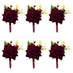 Silk Brooch, with Plastic Imitation Flower, for Wedding, Party Decorations, Rose, Dark Red, 109x78x45mm, Pin: 0.7mm(AJEW-WH0240-16)