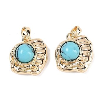 Synthetic Turquoise Pendants, Brass Nuggets Charms, Real 18K Gold Plated, 18.5x17x6.5mm, Hole: 3.5x2.5mm