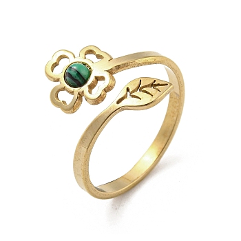 304 Stainless Steel with Synthetic Malachite Ring, US Size 8(18.1mm)