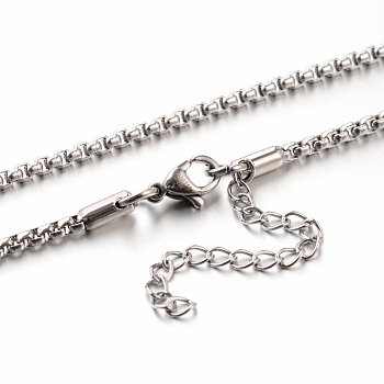 304 Stainless Steel Box Chain Necklaces, Stainless Steel Color, 23.6 inch(59.9cm),2.5mm