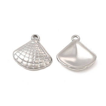304 Stainless Steel Pendants, Shell Charm, Stainless Steel Color, 17x17x3.5mm, Hole: 1.4mm