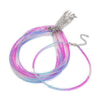 Faceted Rondelle Glass Beaded Necklace for Women, with Alloy Clasps, Orchid, 16.14 inch(41cm), 3mm