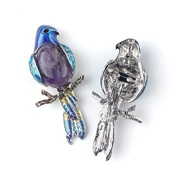 Parrot Natural Amethyst Brooch Pin for Women, 68x28mm