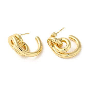 Brass Rings Dangle Stud Earrings, Long-Lasting Plated, Cadmium Free & Lead Free, Real 18K Gold Plated, 25x12.5mm