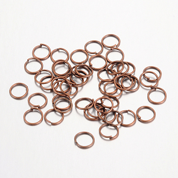 Iron Open Jump Rings, Nickel Free, Red Copper, 7.5x0.7mm, 21 Gauge, Inner Diameter: 6.1mm
