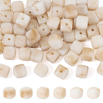 60Pcs Transparent Acrylic Beads, Cube, Seashell Color, 6x6x6.5mm, Hole: 1.5mm