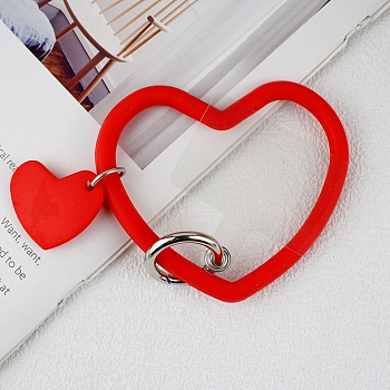 Silicone Heart Loop Phone Lanyard, Wrist Lanyard Strap with Plastic & Alloy Keychain Holder, Red, 7.5x8.8x0.7cm