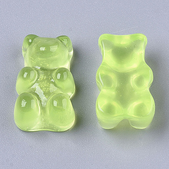 Translucent Resin Cabochons, Bear, Yellow Green, 17.5x10.5x7.5mm