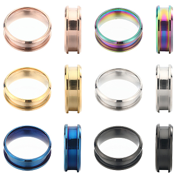 12Pcs 6 Colors 304 Stainless Steel Grooved Finger Ring Settings, Ring Core Blank, for Inlay Ring Jewelry Making, Mixed Color, US Size 9(18.9mm), 2Pcs/color