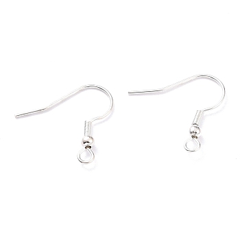 304 Stainless Steel Earring Hooks, with Horizontal Loop, 925 Sterling Silver Plated, 20x20x3mm, Hole: 2mm, Pin: 0.7mm
