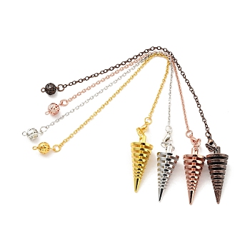 Brass Cable Chain Coil Dowsing Pendulums, Spiral Pendulum, with Alloy Lobster Claw Clasps, Cadmium Free & Lead Free, Spiral Cone, Mixed Color, 223~245mm, Hole: 1.5~2mm