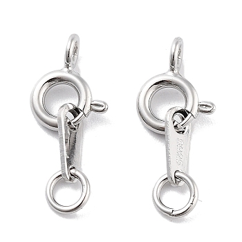 925 Sterling Silver Spring Ring Clasps, Real Platinum Plated, 16mm
