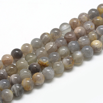 Natural Black Sunstone Beads Strands, Round, 6~7mm, Hole: 1mm, about 60~67pcs/strand, 15.7 inch