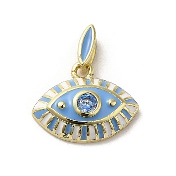 Brass Enamel Charms, with Glass, Real 18K Gold Plated, Eye Charm, Light Sky Blue, 11.5x15x3.8mm, Hole: 4.5x1.5mm