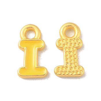 Alloy Enamel Pendants, Matte Gold Color, Letter Charm, Nickel Free, Letter I, 10x5.5x1.5mm, Hole: 1.6mm