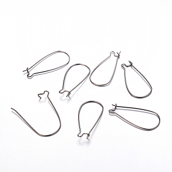 Brass Hoop Earrings Findings Kidney Ear Wires, Lead Free and Cadmium Free, Gunmetal, 20~21 Gauge, 33x14x0.7~0.8mm