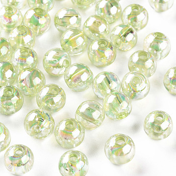 Transparent Acrylic Beads, AB Color Plated, Round, Pale Green, 8x7mm, Hole: 2mm, about 1745pcs/500g